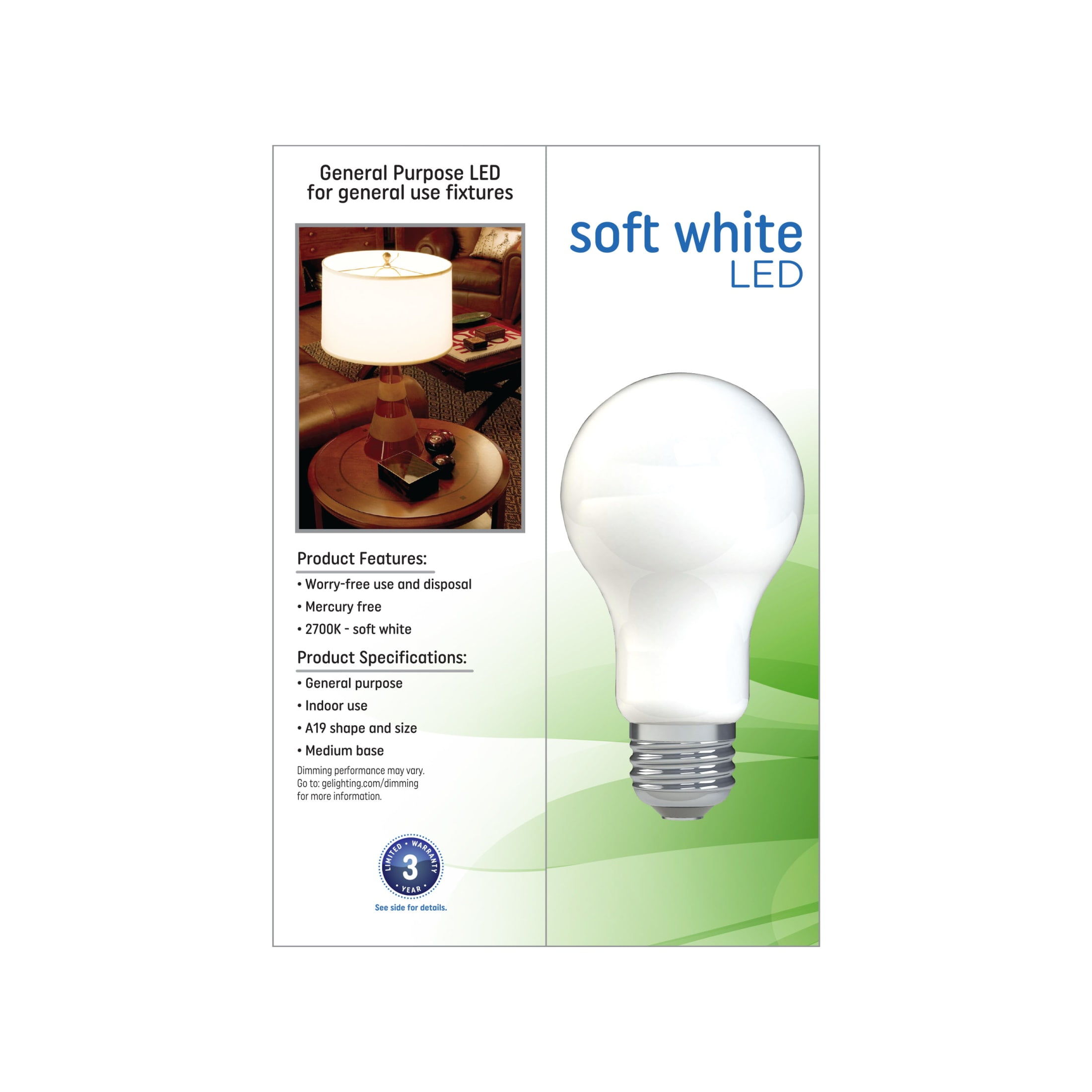 (2 pack) GE LED Light Bulbs, 75 Watt, Soft White, A19 Bulbs, Medium Base, Frosted Finish, 13yr, 4pk