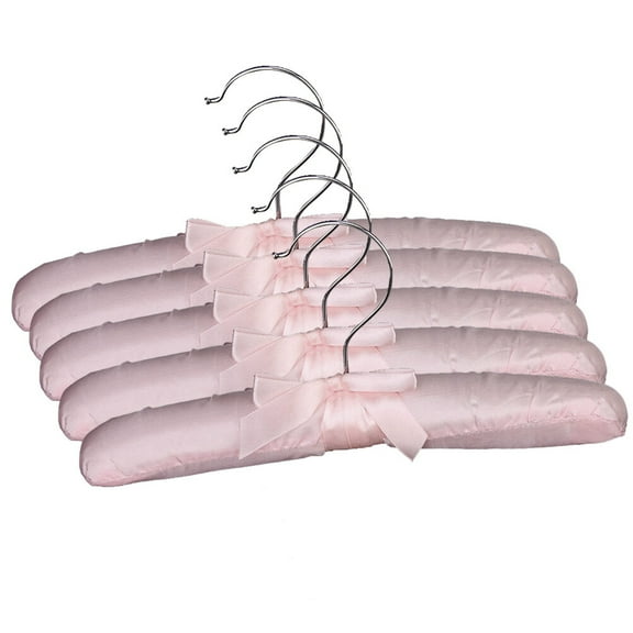 YULIJU 5pcs Practical Sponge Padded Satin Hangers Clothes Racks Clothes Hangers (Pink)