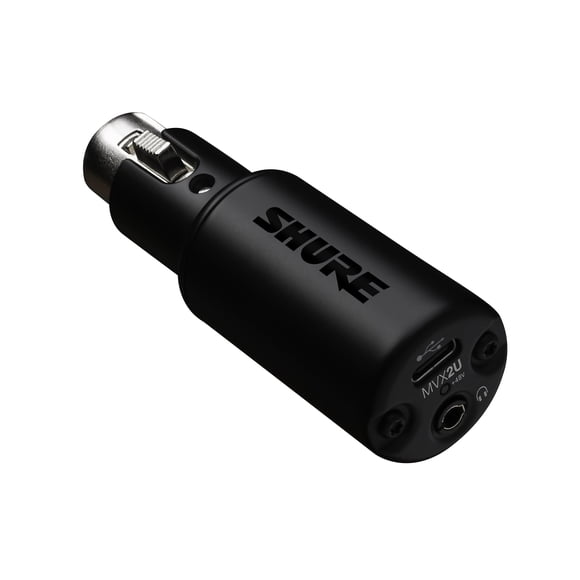 Shure MVX2U Interfaz digital XLR a USB con conector para auriculares, preamplificador integrado con control de ganancia de 60 dB, monitoreo de latencia cero, alimentación fantasma de 48 V, aplicación