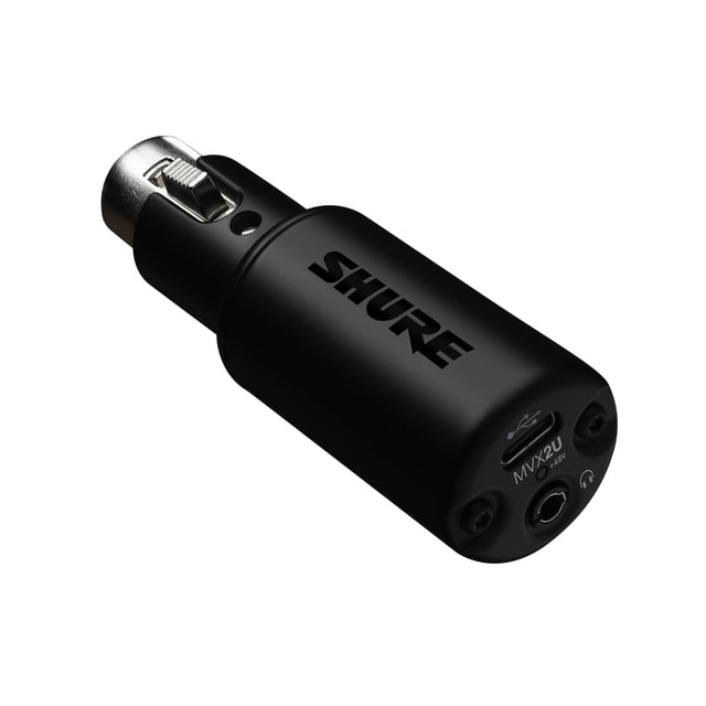Shure MVX2U Interfaz digital XLR a USB con conector para auriculares, preamplificador integrado con control de ganancia de 60 dB, monitoreo de latencia cero, alimentación fantasma de 48 V, aplicación