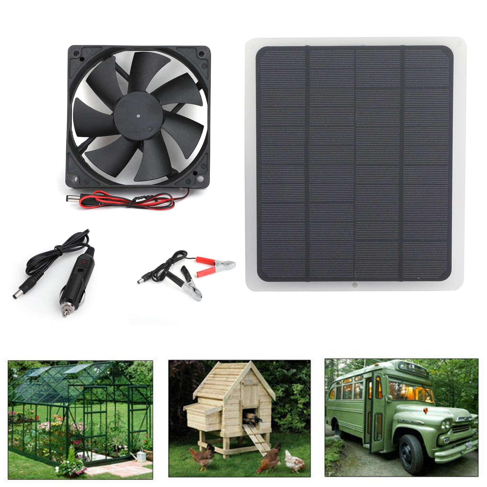 Solar Panel Powered Fan Mini Ventilator For Dog/Chicken House Greenhouse RV PK 