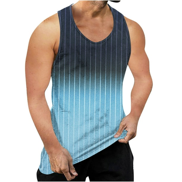 Tanques para Hombre de Verano Floral Camisola Imprimir Deporte Cuello Redondo, Poliéster de Algodón Top Casual para Al Aire Libre, Diario Y la Temporada de Primavera