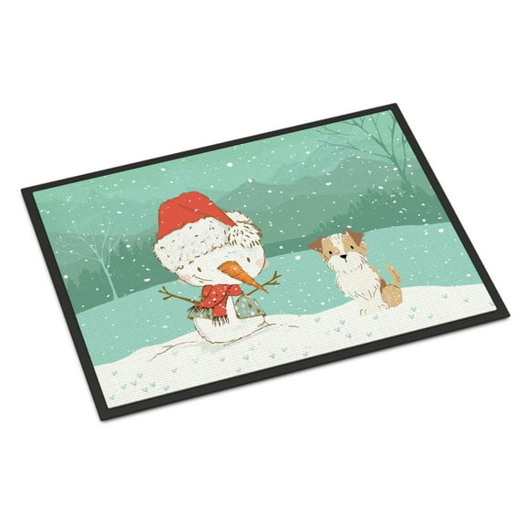Carolines Treasures CK2096MAT Brown and White Terrier Snowman Christmas Door Mat Indoor Rug or Outdoor Welcome Mat 18x27