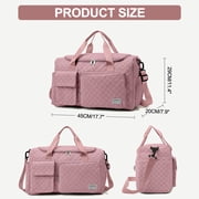 DAKIMOE Travel Duffle Bag for Women Men, Weekender Bags Carry on Gym Bag with Wet Pocket/Adjustable Strap/Shoe Compartment, Foldable Waterproof Overnight Tote Bag for Plane Sports Dance, Pink
