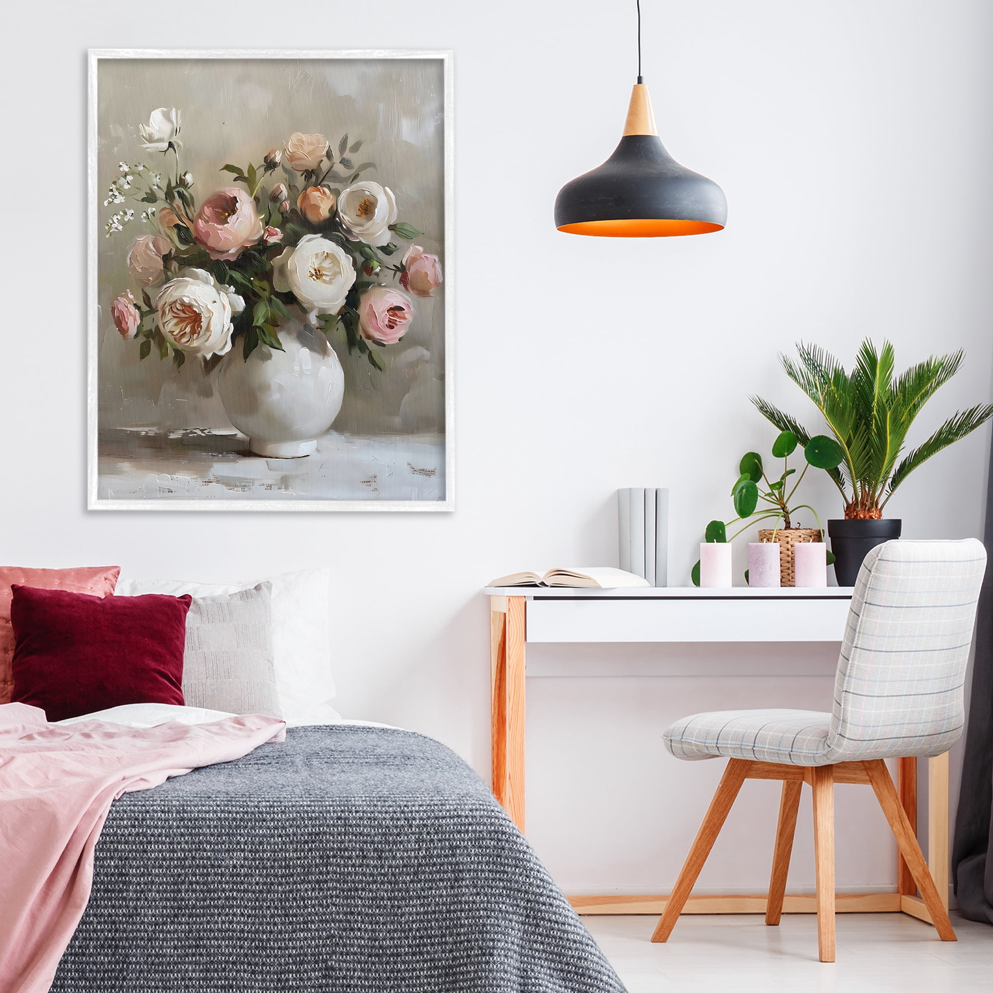 Stupell Industries Peony Blooms Bouquet Vase White Framed Giclee Art, design by Creative Studio