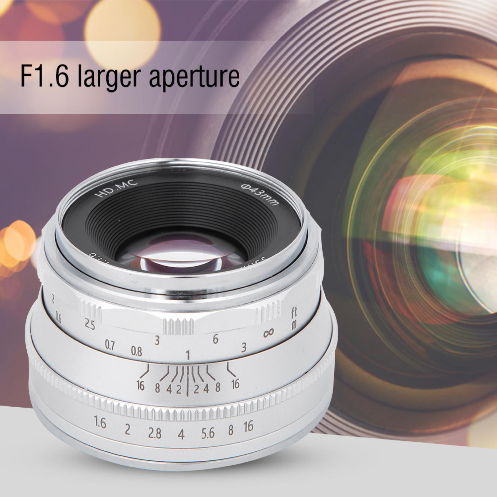 Mirrorless Camera Lens for Fujifilm XT3 XT100 XT20,35mm F1.6 Manual Focusing Multilayer Film Coating Camera FX Mount Lens with Storage Bag Silver