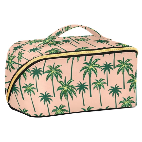 FORMRS Makeup Bag Travel Cosmetic Organizer for Women Fold Flat Zipper Pouch with Handle, Pink Palm Trees