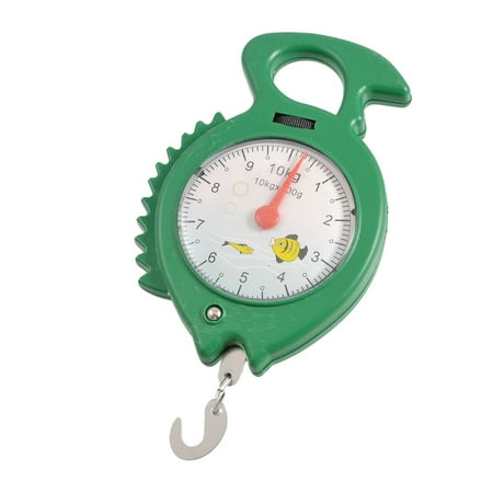 Unique Bargains Green Fish Shape Round Dial Weight Luggage Analog Hanging Scale