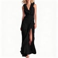 thumbnail image 2 of Uscallm Women Plus Size V Neck Sleeveless Ruffle Maxi Dress Boho Elegant Beach Vacation Maxi Dresses Long, Black M, 2 of 9