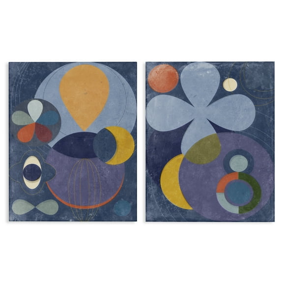 Stupell Industries Retro Mixed Shapes Abstract Painting Wrapped Canvas Art Print Wall Art, 16 x 20, Set of 2