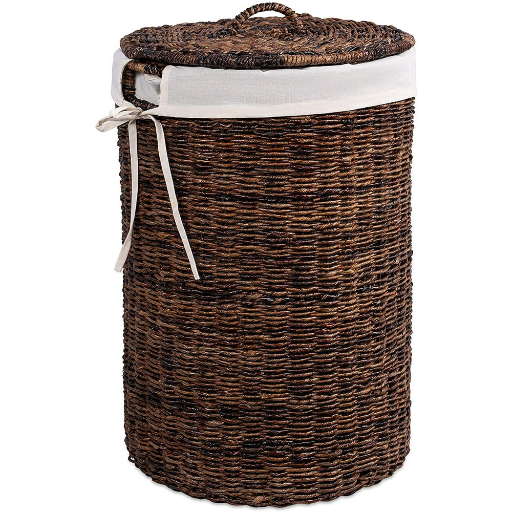 BirdRock Home Abaca Laundry Hamper with Liner Round Clothes Bin with