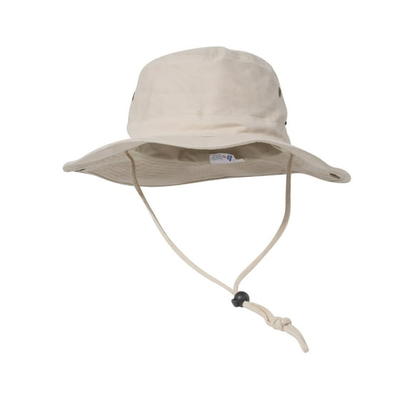 MG Men's Brushed Cotton Twill Aussie Side Snap Chin Cord Hat - Natural - Large