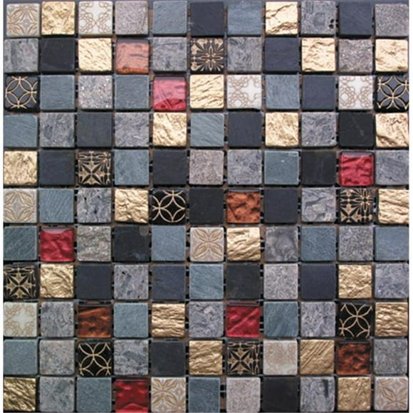 Intrend Tile 1 x 1 Pierre d'Or Royale et Verre Carré Gris-Noir-Brun et Or avec Accent Rouge