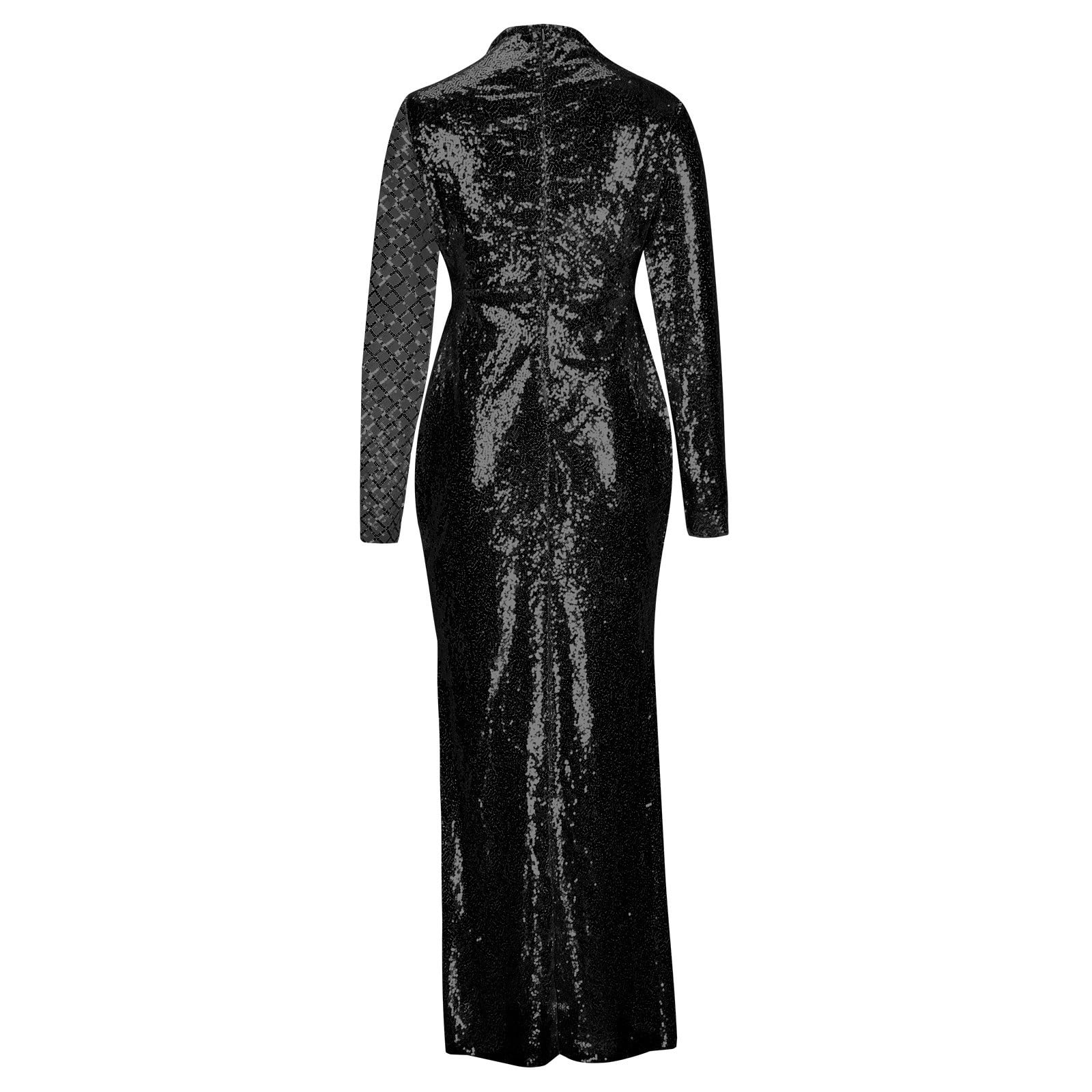 QATAINLAV Weekly Sale Holiday Dresses for Women 2024 Wedding Party Glitter Sequins Dress Long Sleeve Slim Fit Ball Gown Elegant High Neck Mesh Hollow Out Cocktail Dresses Black M