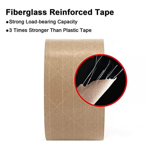 Quivanta Water Activated Tape Fiber Reinforced Packing Tape Kraft Tape 2”X 165 feet Per Roll Brown Tape Gummed Paper Tape for Heavy Duty Packaging and Shipping Writable Eco-Friendly Biodegradable