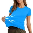 thumbnail image 2 of Ovzne Women's Solid Color Short Sleeve Round Neck Athletic Top – Lightweight Stretch Nylon-Spandex Fitness Tee for Running & Gym S-XXL, 2 of 6