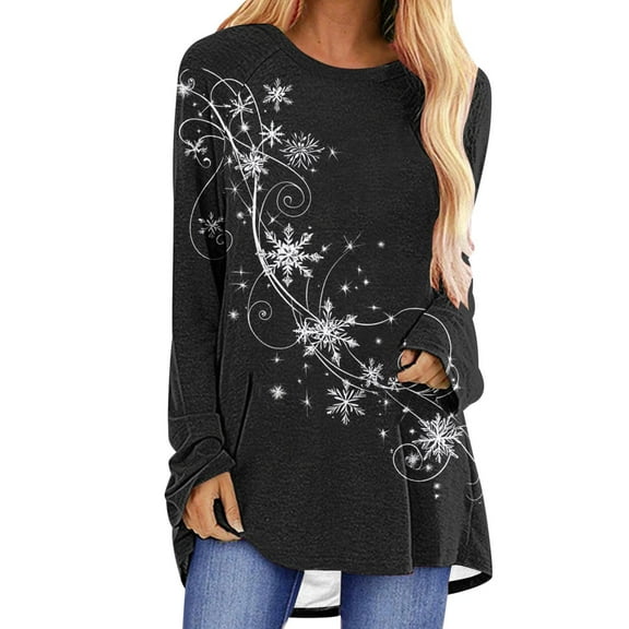 Winter Saving Talove Long Sleeve Shirts for Women Graphic Printed Sweatshirt Women Fall Clothes Pullover Sweaters Top Outfits Womens Tops Trendy Going Out Christmas Shirts