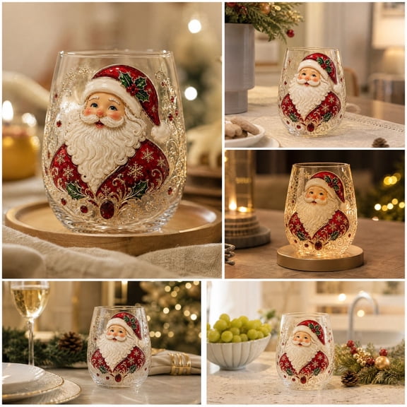 Christmas Santa Wine Glass, Christmas Decorations Indoor Outdoor Holiday Home Decor Accents, Stemless Vintage Decorative Claus Cup for Holiday Party, Xmas Gift