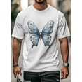 thumbnail image 6 of Men's T-Shirt Vintage Blue Butterfly Wings White Floral Short Sleeve Casual Tee Classic Crew Neck T-Shirt for Men, White XL, 6 of 7