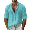 thumbnail image 2 of Men's Long Sleeve Shirt V Neck Casual Button Down Blouse Solid Color Loose Tops Comfy Lightweight Tee, 2 of 6