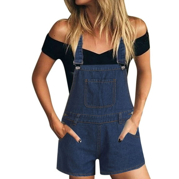 Fesfesfes Women Loose Denim Jumpsuit Bib Pants Overalls Jeans Denim Shorts Jumpsuit