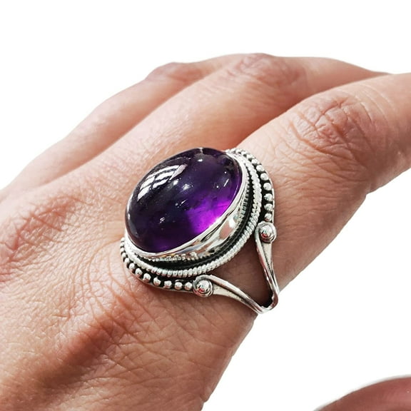 Natural Purple Amethyst Ring, Woman's Amethyst Ring, February Birthstone, Bohemian Band, 925 Sterling Silver, Womens Ring, Christmas, Thanksgiving, Handmade, Statement Jewelry, Natural Gemstone Ring