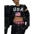 thumbnail image 5 of Biekopu Women T-shirt, Short Sleeve Crew Neck Letters Flag Print Summer Ladies Crop Top for Independence Day, 5 of 7