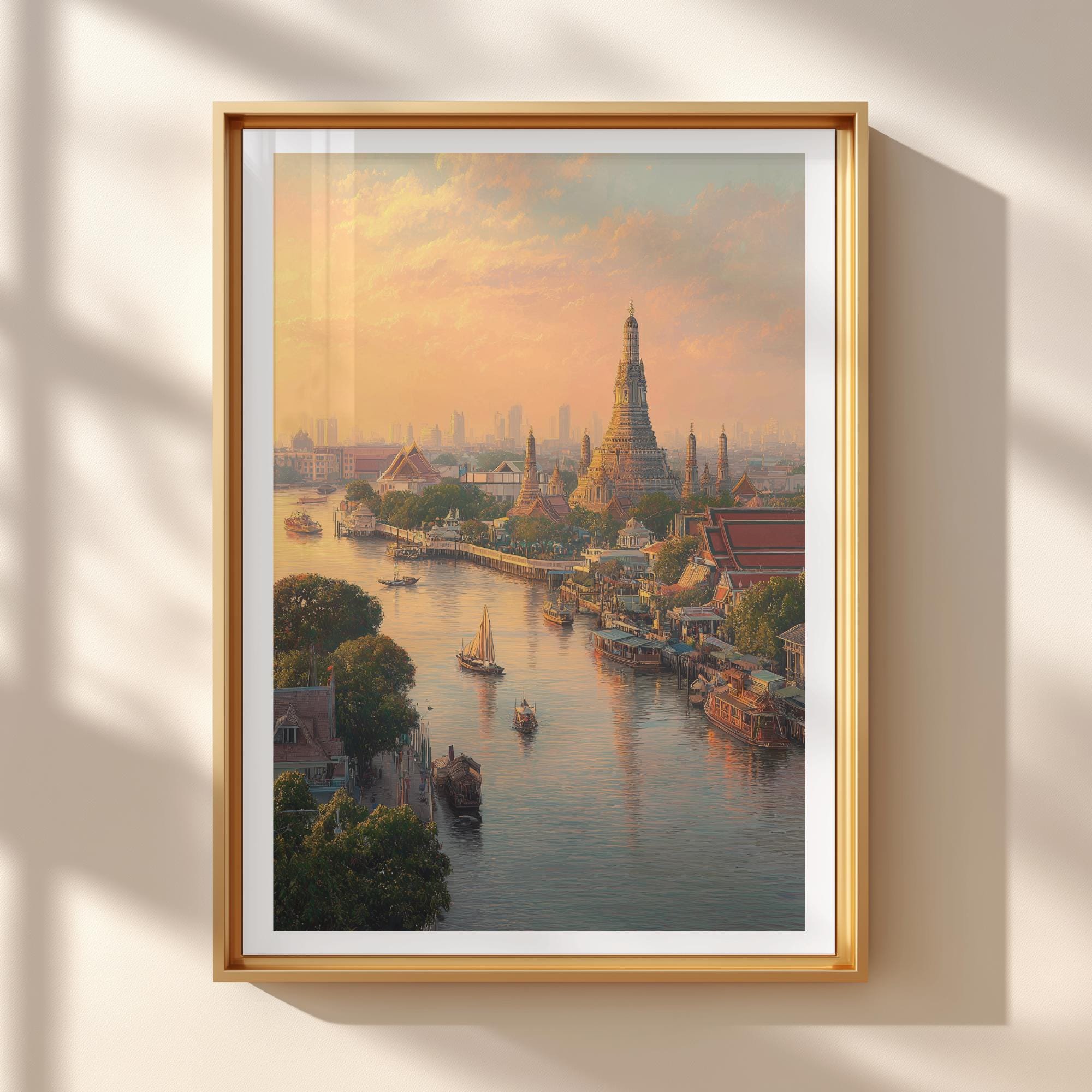 Bangkok Watercolor Thailand City Temples Minimalist Travel Poster , Poster Print Only