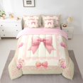 thumbnail image 3 of Homewish Princess Pink Bow-tie Twin Bedding Sets 7-Piece, Hippie Boho Damask Flower Bedding Comforter Set, Vintage French Style Reversible Sheet Sets, Microfiber Bedroom Decor, 3 of 8