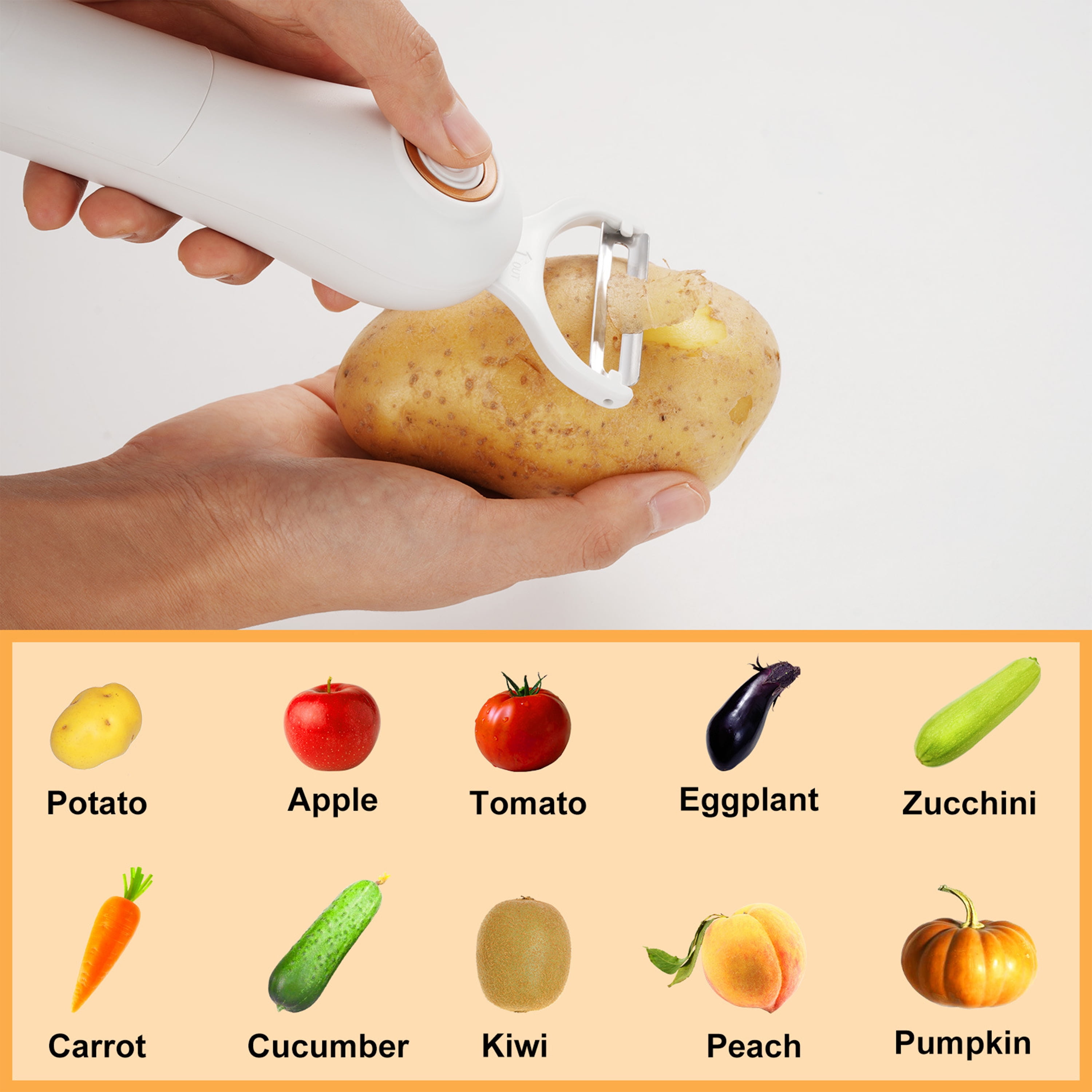 PANGPENG Electric Potato Peeler, Handheld Electric Vegetables and Fruit Peeler 3-in-1 Pro Set, USB Rechargeable Kitchen Gadgets for Apples, Potato, Carrots, Cu
