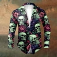 thumbnail image 2 of Halloween Shirts for Men Full Skeleton Floral Print Funny Button Down Lapel Long Sleeve Tops Fall Winter Outdoor Activities Mens Shirts Light Green XXL, 2 of 5