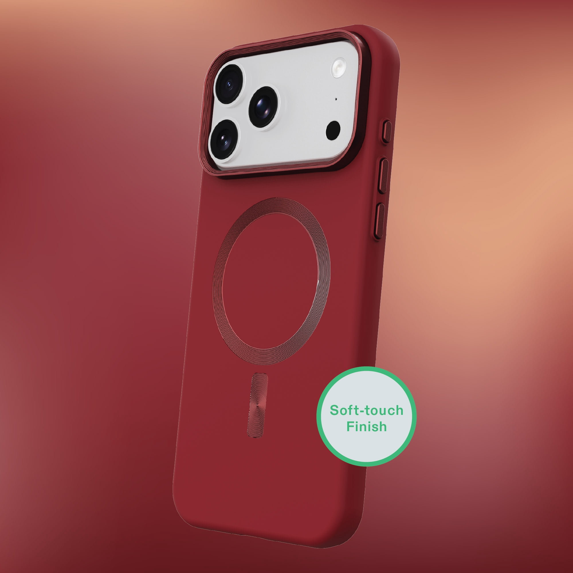 onn Soft Touch Phone Case for iPhone 18 Pro Max / 17 Pro Max, MagSafe Compatible - Deep Red