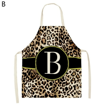 

Farfi Kitchen Apron Soft Touch Wide Application Flax Leopard Print Alphabet Cooking Bib Household Supplies (Type B)
