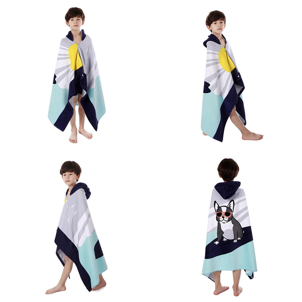 Kids Bathrobes Hooded Towels, Big Boys Girls Cartoon Hooded Wraps Beach Pool Bath Towel Poncho Cotton Towel, 30"x50", 3-12 Years