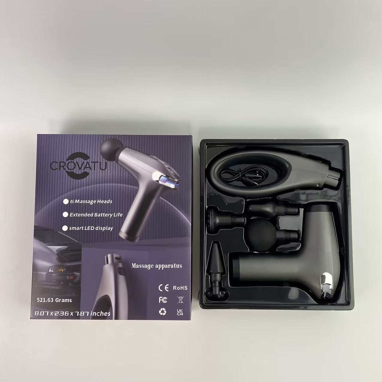 CROVATU Massage apparatus,Massage Gun, Muscle Therapy Gun for Athletes, Deep Tissue Percussion Body Muscle Massager with 30 Adjustable Speeds, 6 Types of Massage Heads