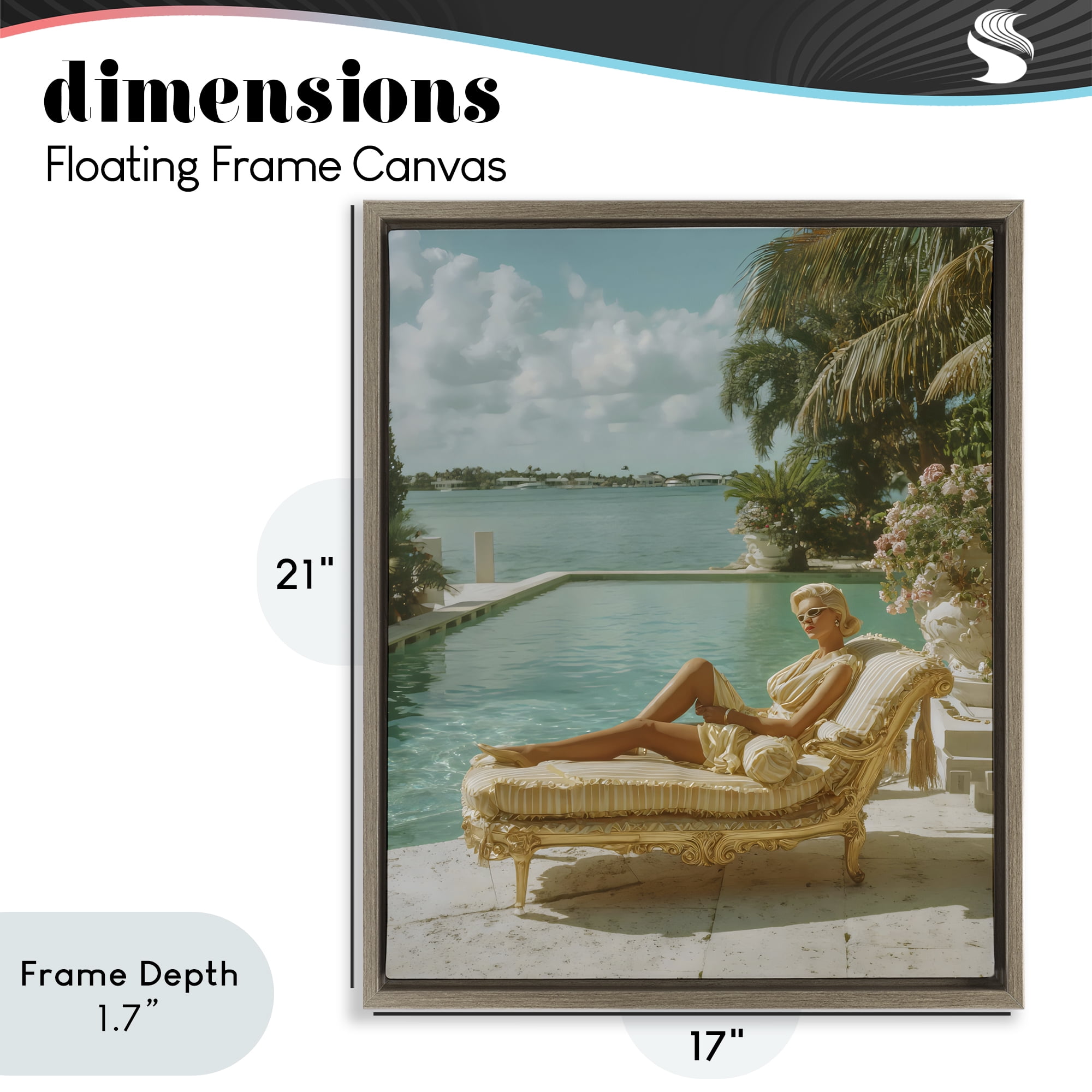 Stupell Industries Vintage Poolside Woman Brown Framed Floater Canvas Wall Art, design by Franklyn Gregory