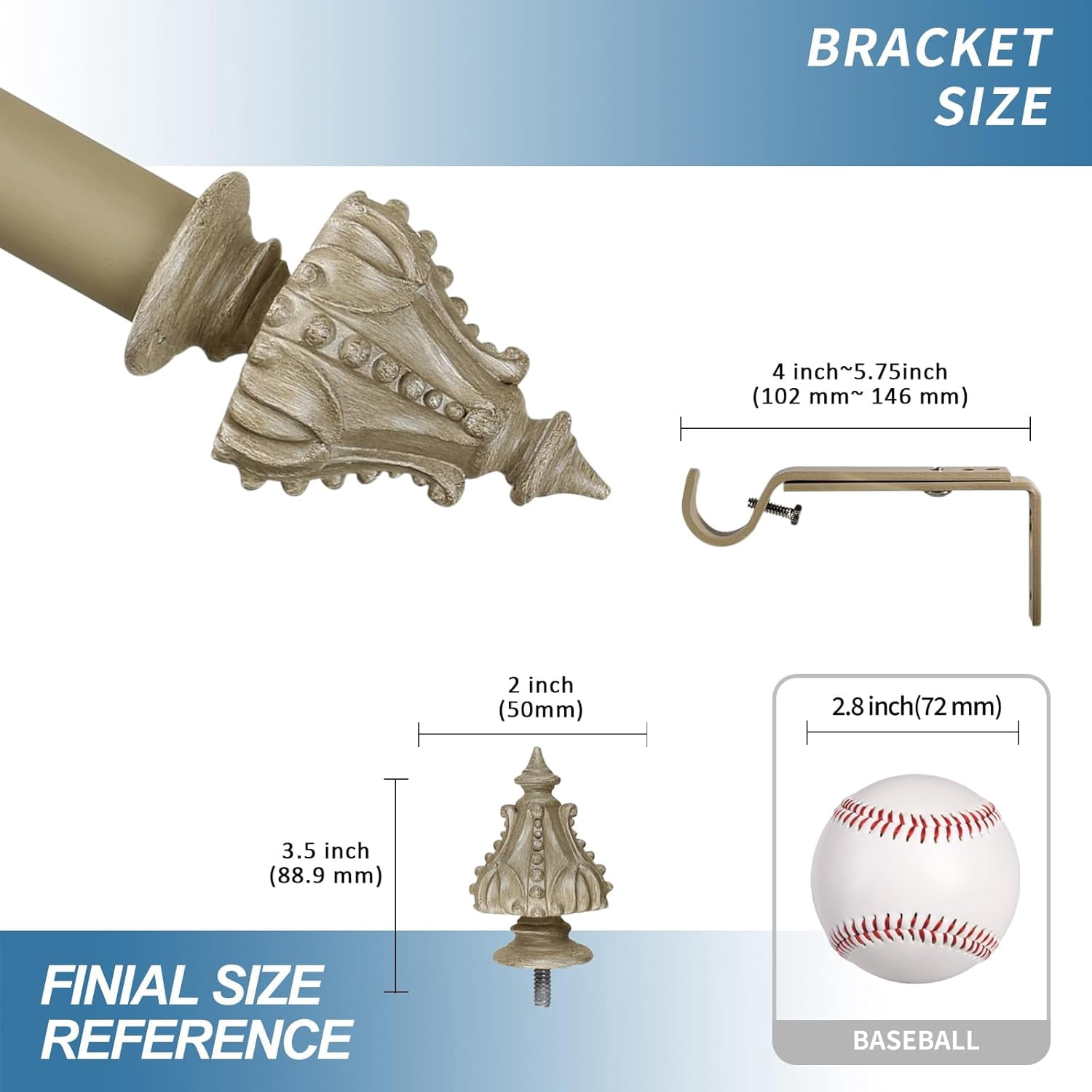 Urbanest Adjustable Single Curtain Rod Set Regale Finials – 1 - Inch Diameter, With Cottage Rod, 28–48 Inches