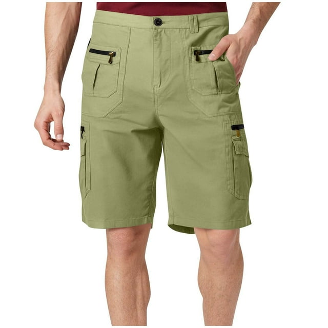 fheaev Cargo Pants for Men Man Solid-Color Multi-pocket Zipper Button Work Pants Button Cropped Pants Capris
