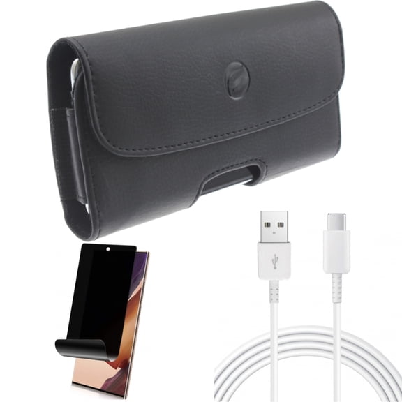 Privacy Screen Protector & 10ft USB-C Cable & Case Belt Clip for Samsung Galaxy Note 20 Ultra (6.9") - Combo with TPU Film Anti-Peep & Type-C Charger Cord & Leather Holster