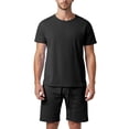 thumbnail image 3 of Men's Shirt and Shorts Set 2 Piece Fashion Summer Tracksuits Cotton Oversized T-Shirts Shorts Outfits Black, Size XXL, 3 of 5