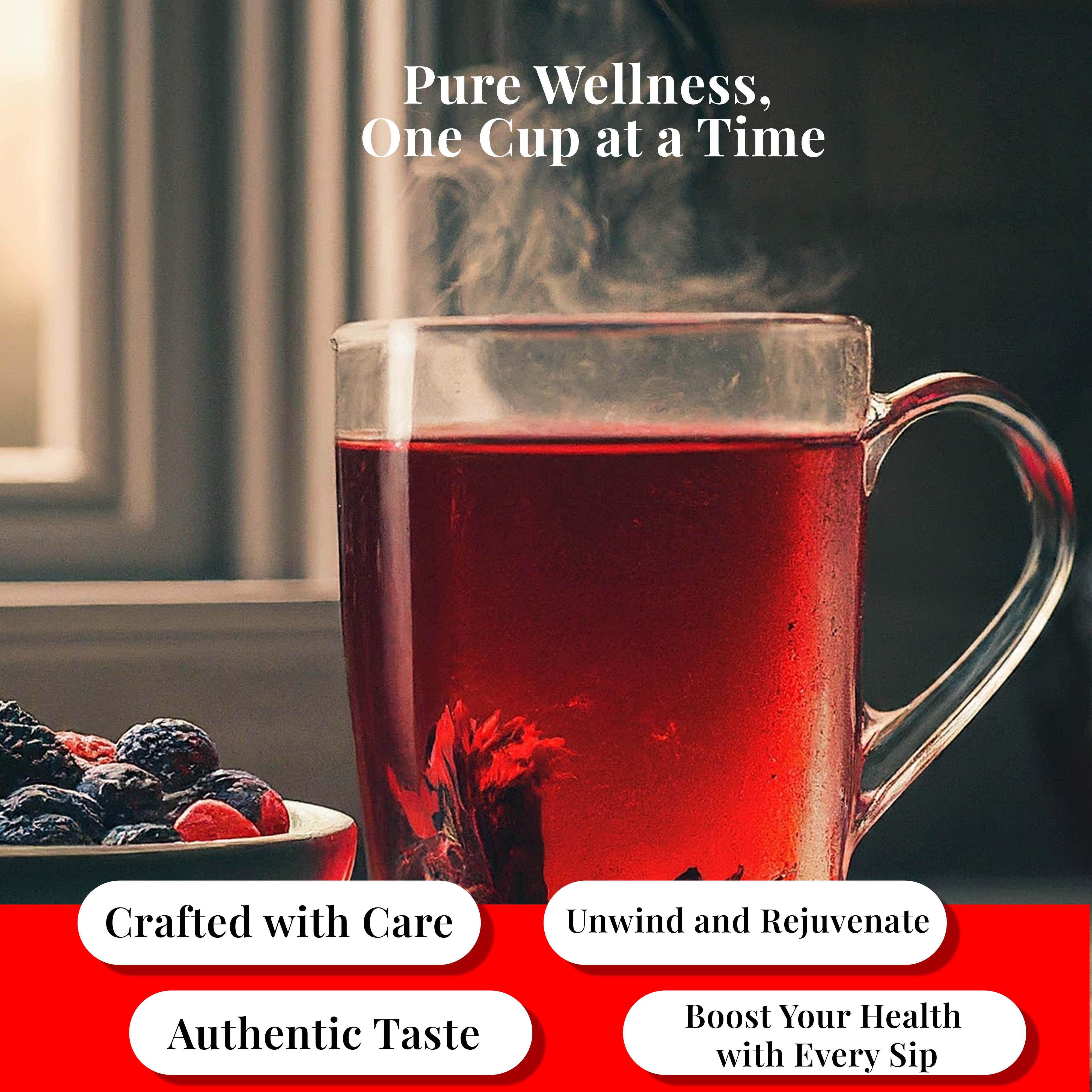 Akshit Hibiscus Tea Bags, Natural Hibiscus Flowers,  50 Count, Caffeine Free Herbal Tea, Calming & Refreshing. Pack Of 2