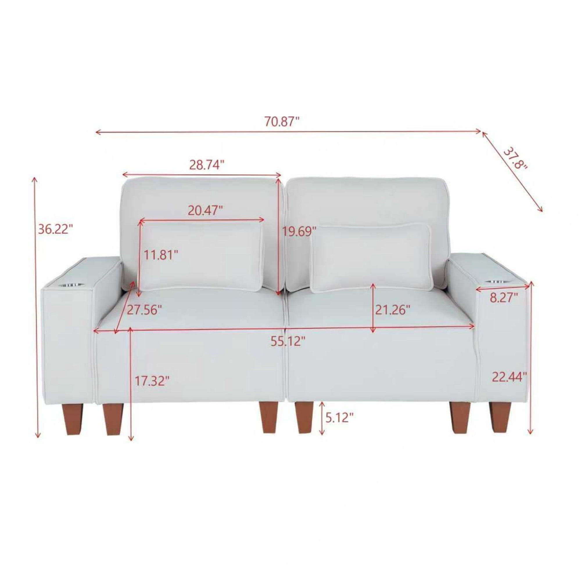 Gewnee Loveseaters Sofa with Wide Armrests,Cup Holders and Pillows,Comfortable WideSeat Sofa for Living Room or Apartment.Beige