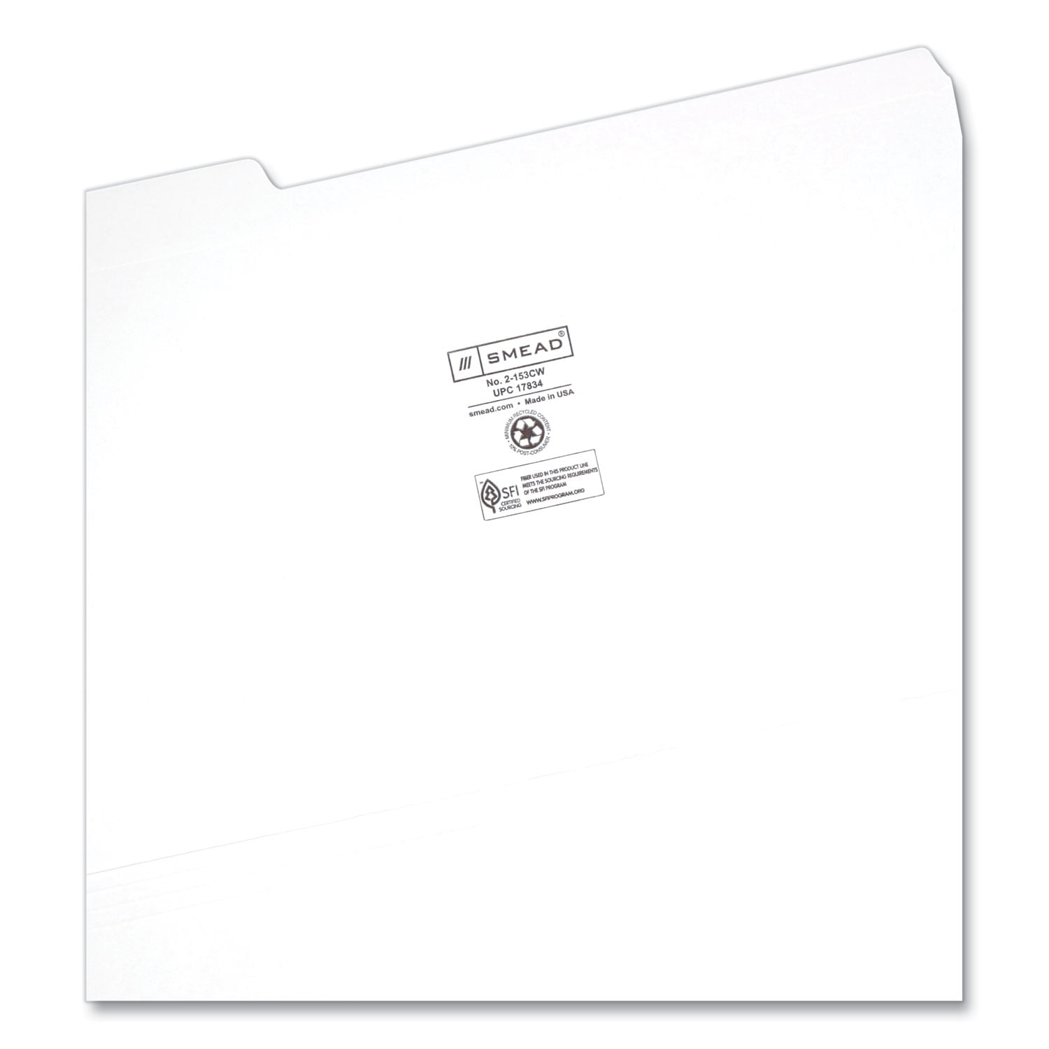 Smead 17834 File Folders, 1/3 Cut, Reinforced Top Tab, Legal, White, 100/Box