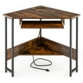 thumbnail image 4 of Barara King Corner Desk, Computer Desk, Computer Corner Workstation,Triangle Corner Desk with Charging Station Keyboard Tray and Storage Shelf-Rustic Brown, 4 of 7