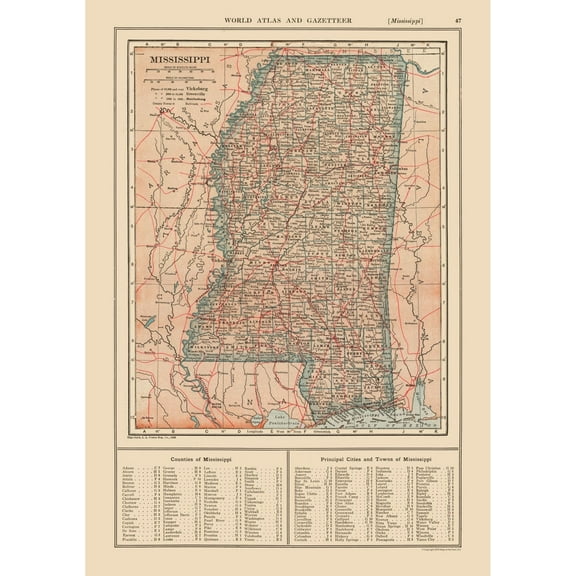 Historic State Map - Mississippi - Reynold 1921 - 23 x 32.69 - Vintage Wall Art