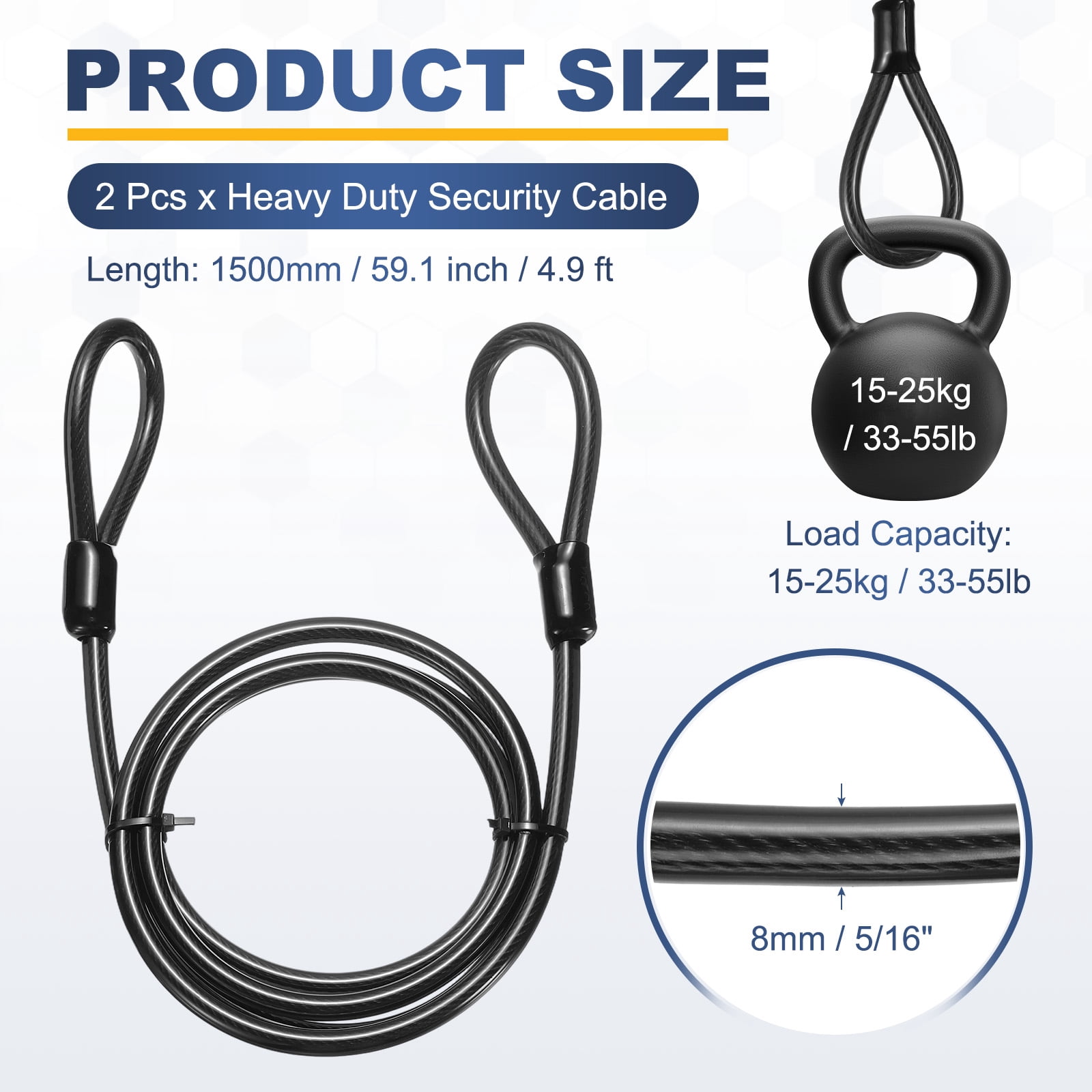 Uxcell Security Steel Cable with Loops (5/16" Dia 4.9ft, Gray)(2 Pcs) Heavy Duty Vinyl Coated Galvanized Steel Bike Lock Safety Cable Flexible Wire Rope Suit for - Outdoor/Travel