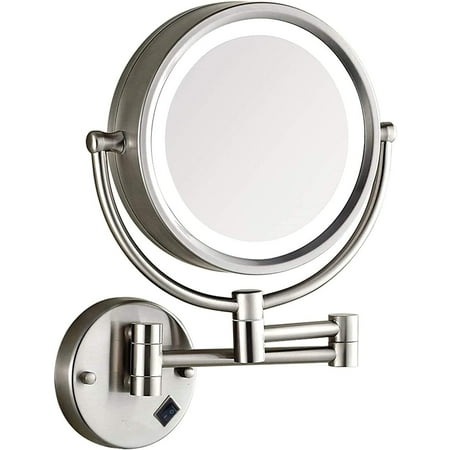Makeup Mirror Wall Mount Lighted With 10x Magnification Direct Wire 8inch Cordless Not Batteries Operated Hardwire Brushed Nickel Canada Makeup Mirror Wall Mount Lighted With, Wall Mounted Plug In Lighted Mirror
