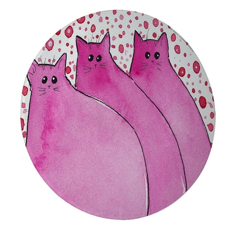 

KuzmarK 12 Round Glass Cutting Board - Cherry Pink Chunky Kitties Abstract Cat Art by Denise Every