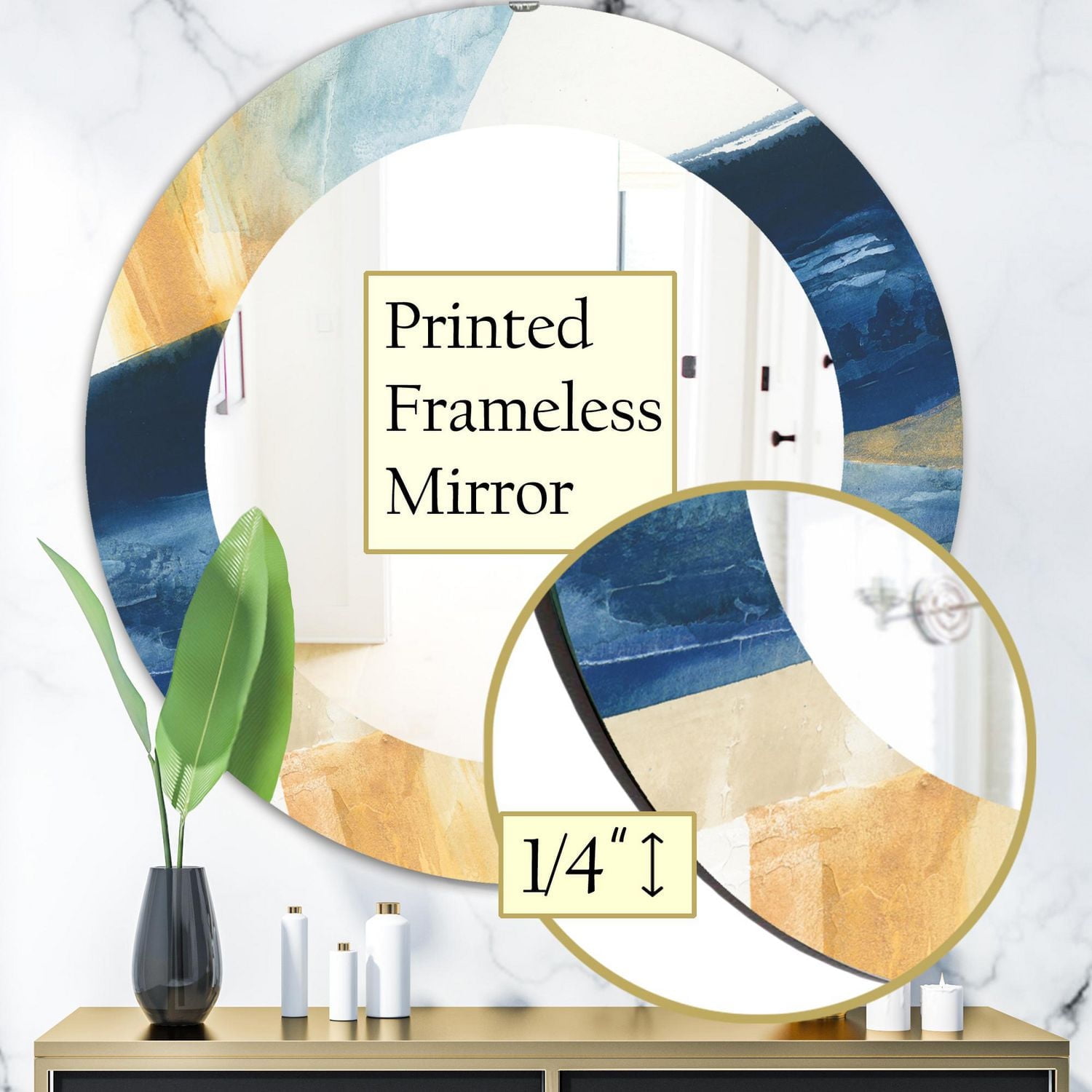 Designart 'Indigo Panel I' Miroir Moderne - Miroir Mural Ovale ou Rond - 24x24