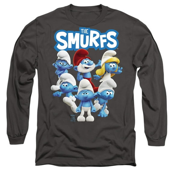 Smurfs Group Shot Unisex Adult Long-Sleeve T Shirt,Charcoal Charcoal,X-Large